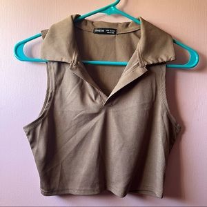 🆕Shein Brown Cropped Collar Tank🤎